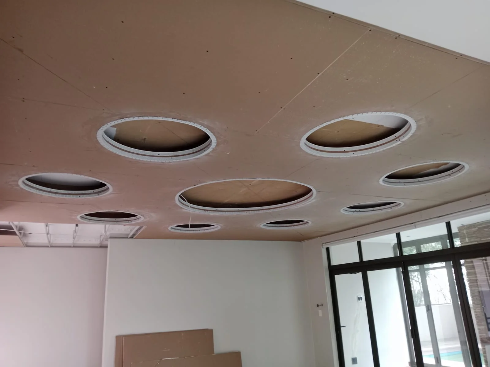 Circular ceiling recesses in progress by Z J Ceiling and Kitchen Masters