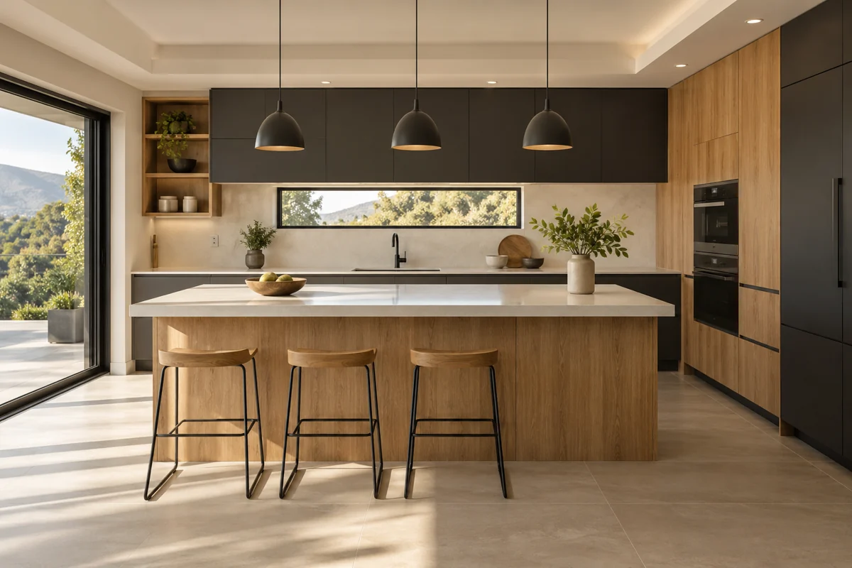 Fitted oak kitchen and refined ceiling design inspiration